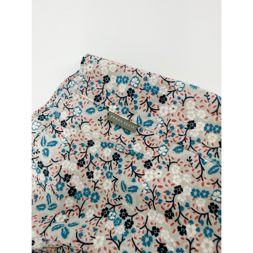 Perry Ellis Mens Large Floral Button Down Shirt Long Sleeve Cotton Blue Red Whit - Picture 7 of 8